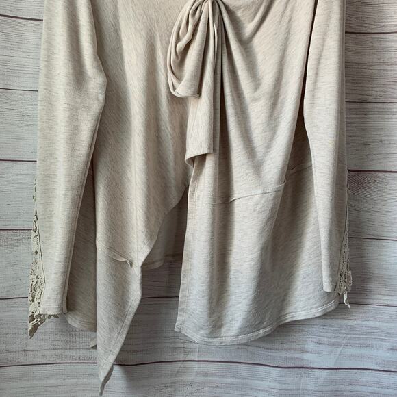 Bobeau Cream Cardigan Sweater Lace Detail Draped Front Long Sleeves Size Large - Picture 16 of 16